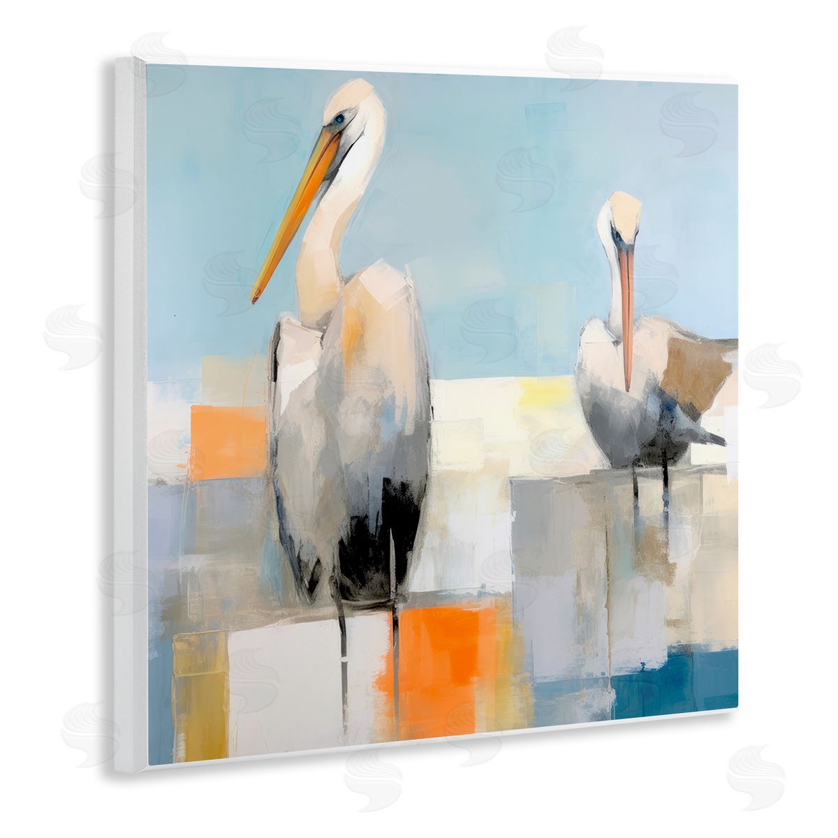 Nautical Pelicans Abstract Wood Plaque Wall Art, Home Decor by Irena Orlov