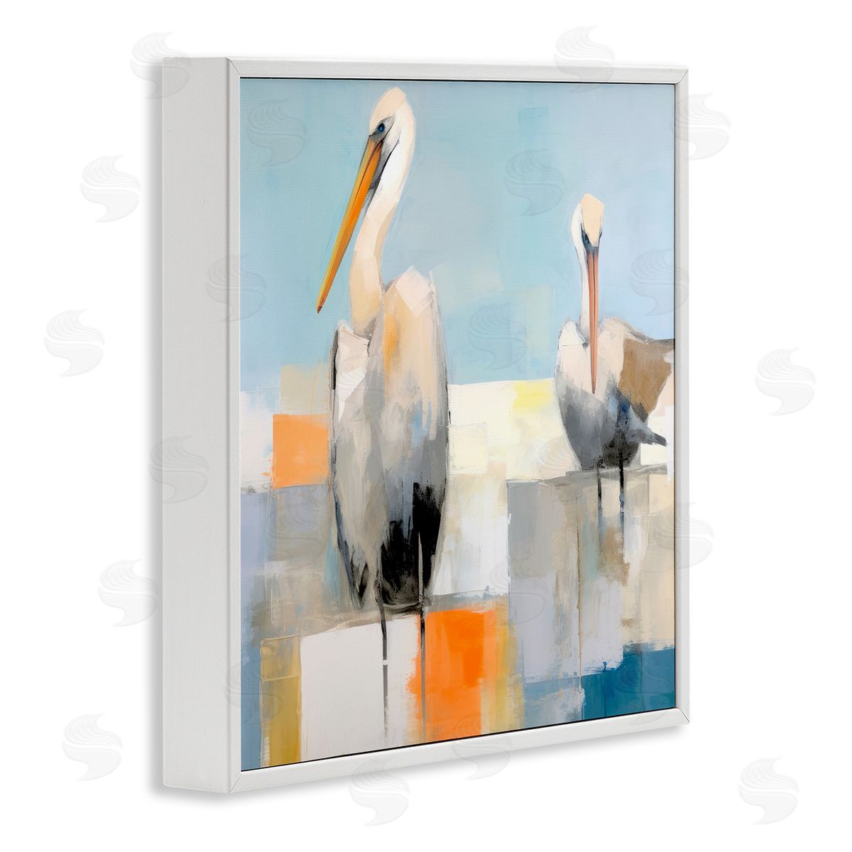 Nautical Pelicans Abstract White Frame Print Wall Art, Home Decor by Irena Orlov
