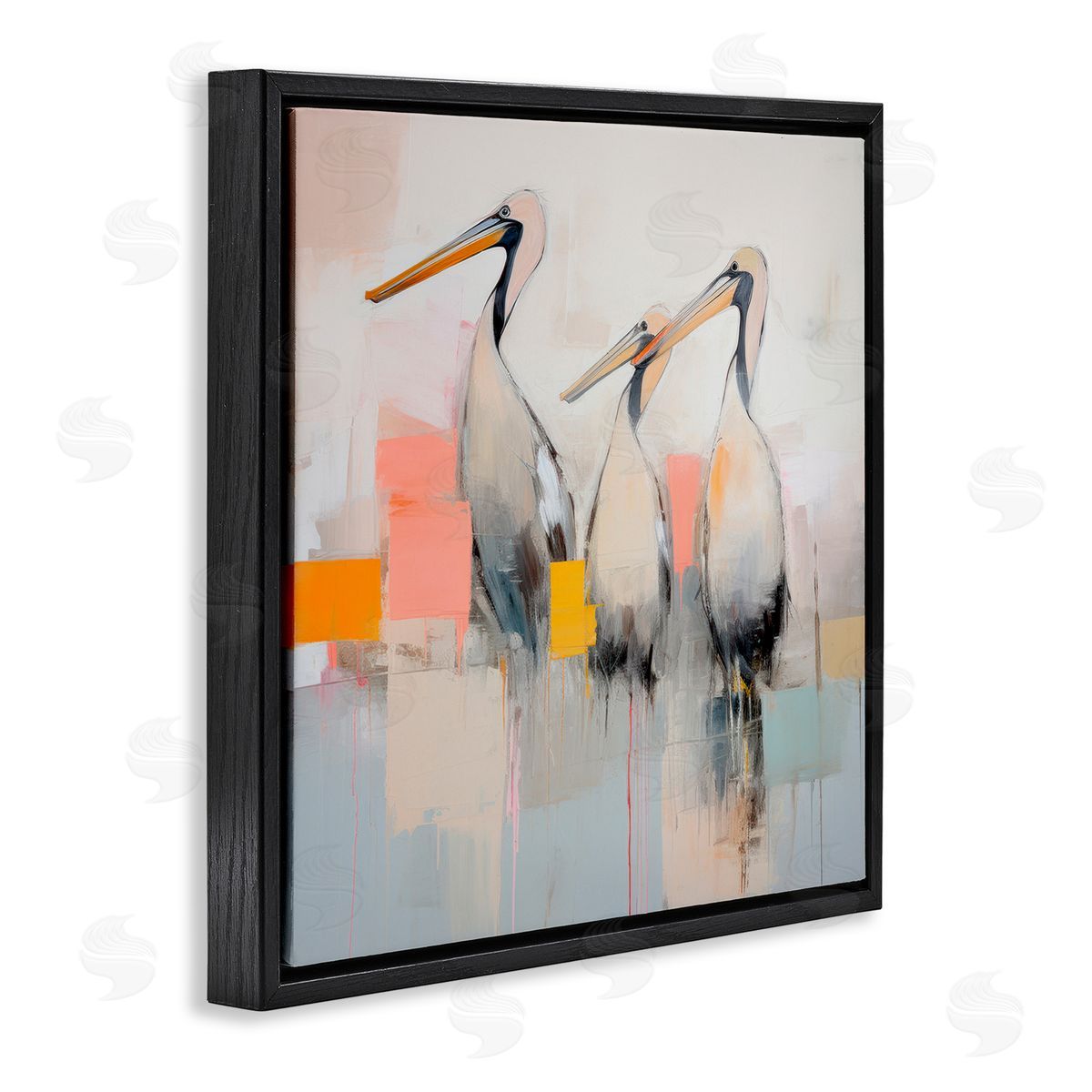 Pelican Trio Abstract Black Floating Frame Canvas Wall Art, Home Decor by Irena Orlov