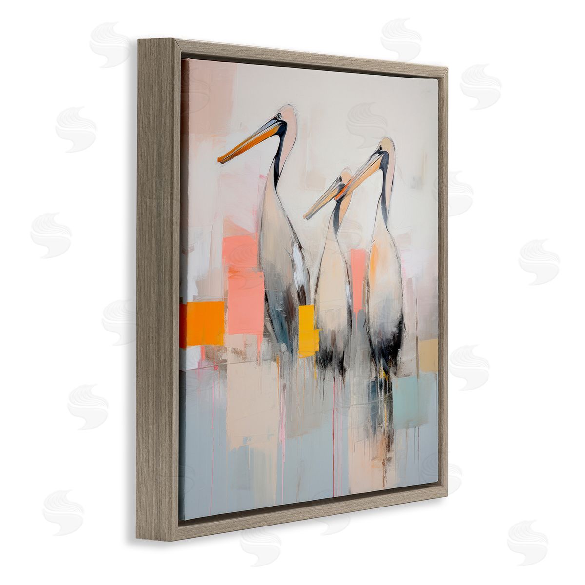 Pelican Trio Abstract Brown Floating Frame Canvas Wall Art, Home Decor by Irena Orlov