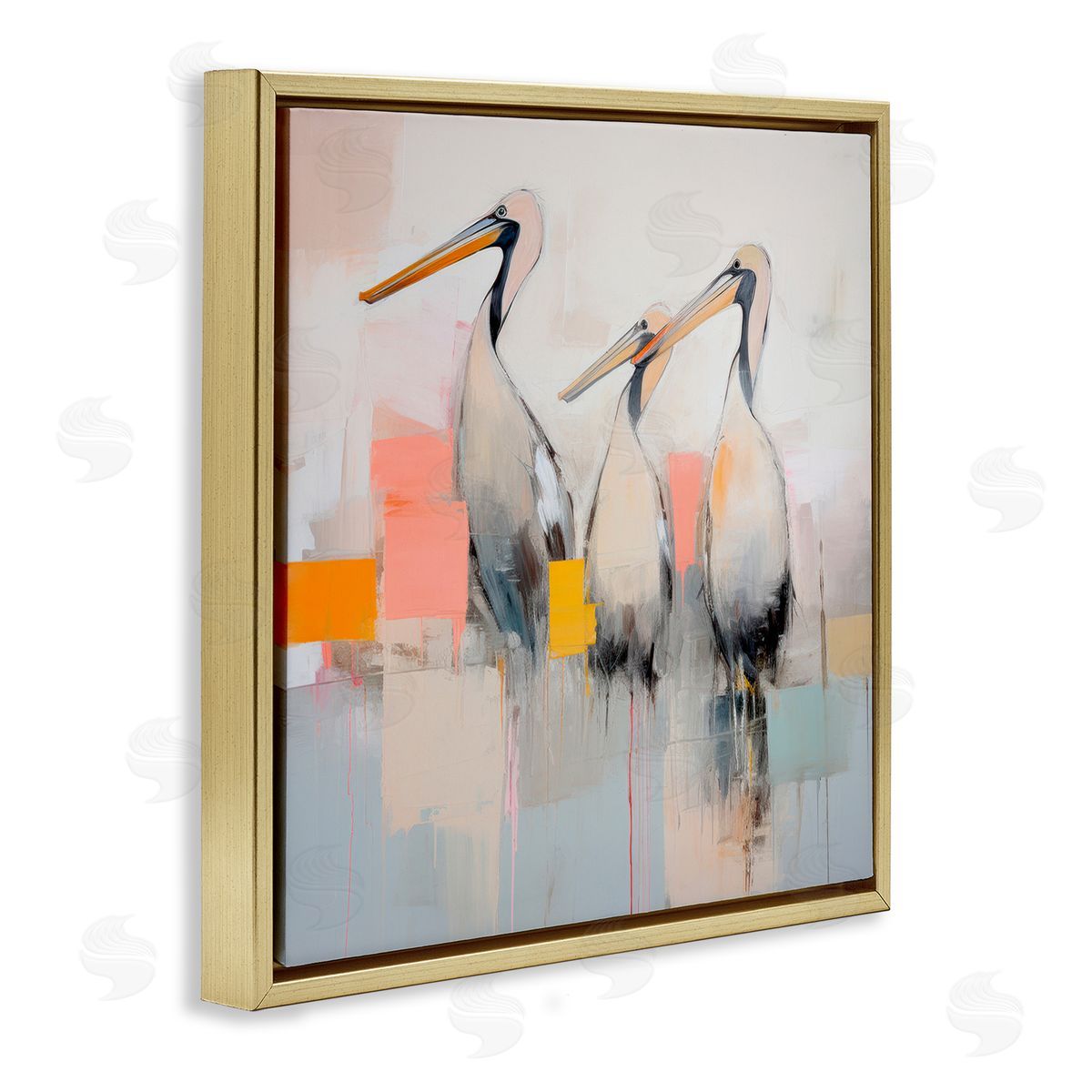 Pelican Trio Abstract Gold Floating Frame Canvas Wall Art, Home Decor by Irena Orlov