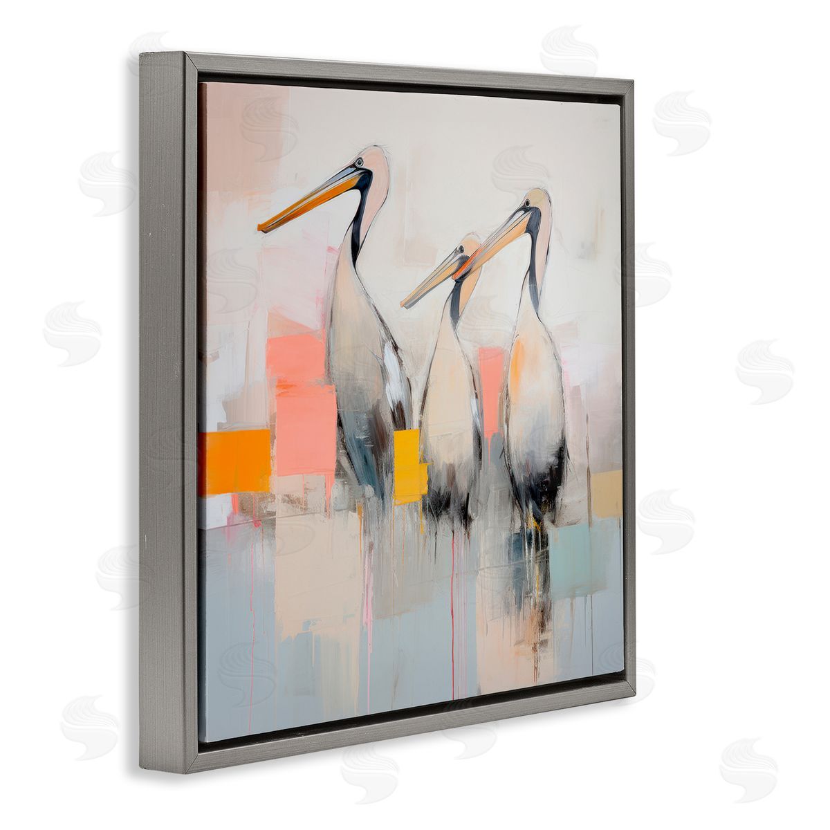 Pelican Trio Abstract Grey Floating Frame Canvas Wall Art, Home Decor by Irena Orlov
