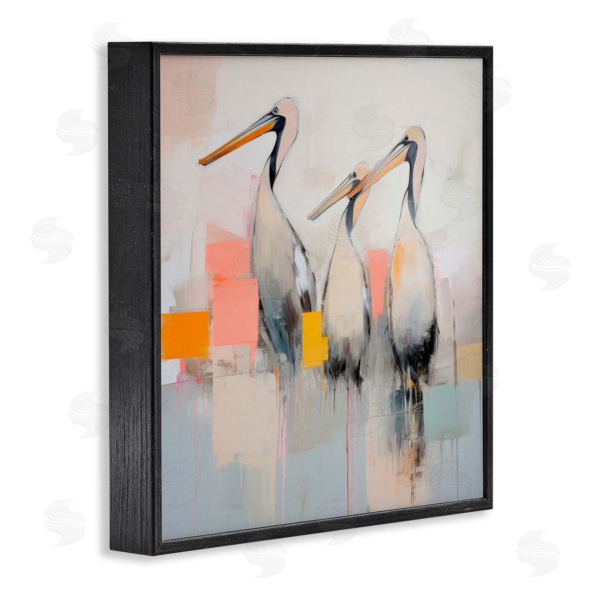 Pelican Trio Abstract Black Frame Print Wall Art, Home Decor by Irena Orlov