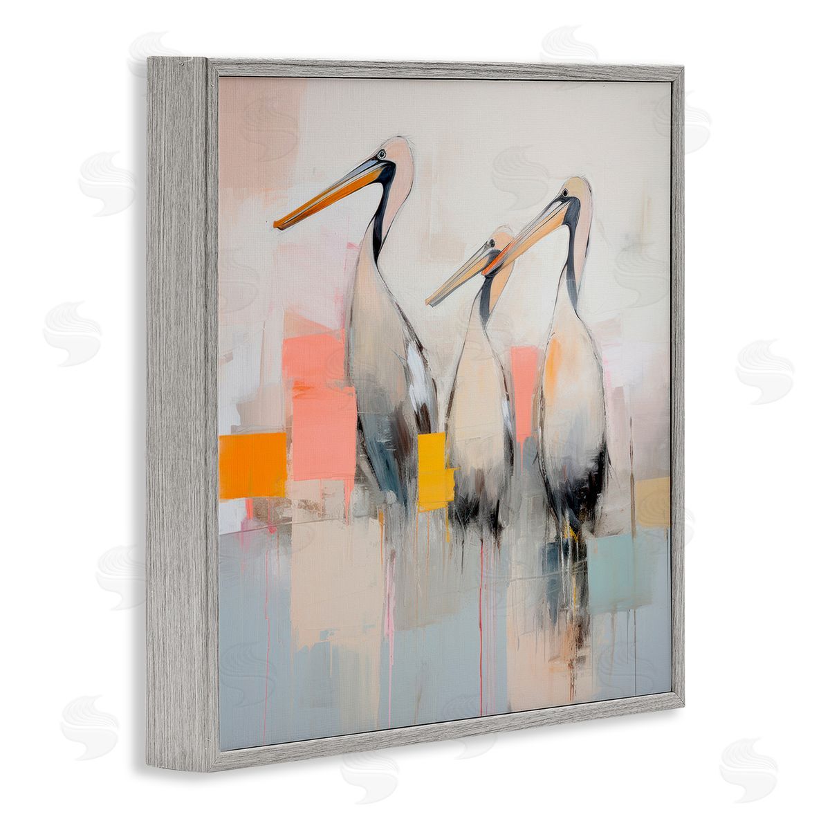 Pelican Trio Abstract Grey Frame Print Wall Art, Home Decor by Irena Orlov