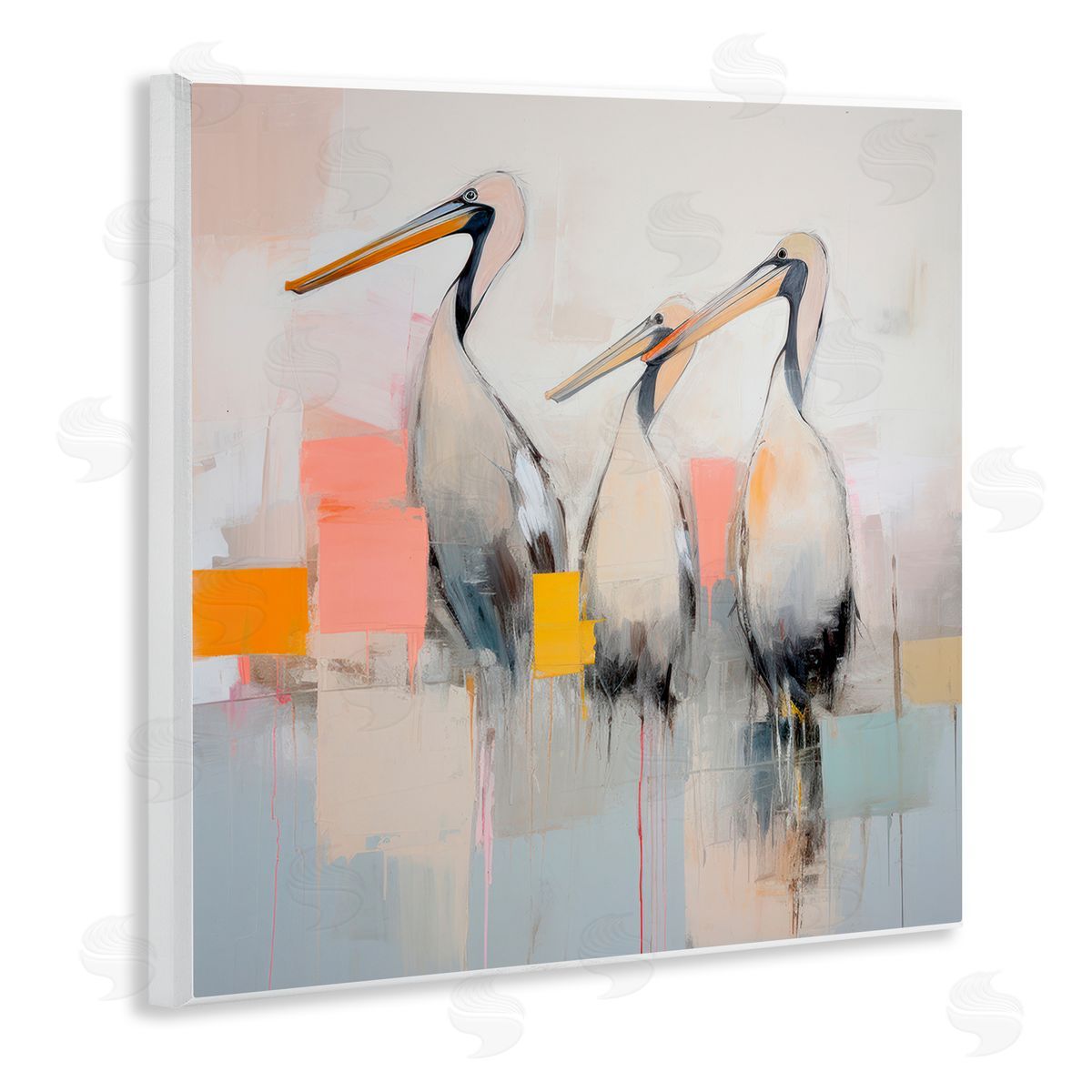 Pelican Trio Abstract Wood Plaque Wall Art, Home Decor by Irena Orlov