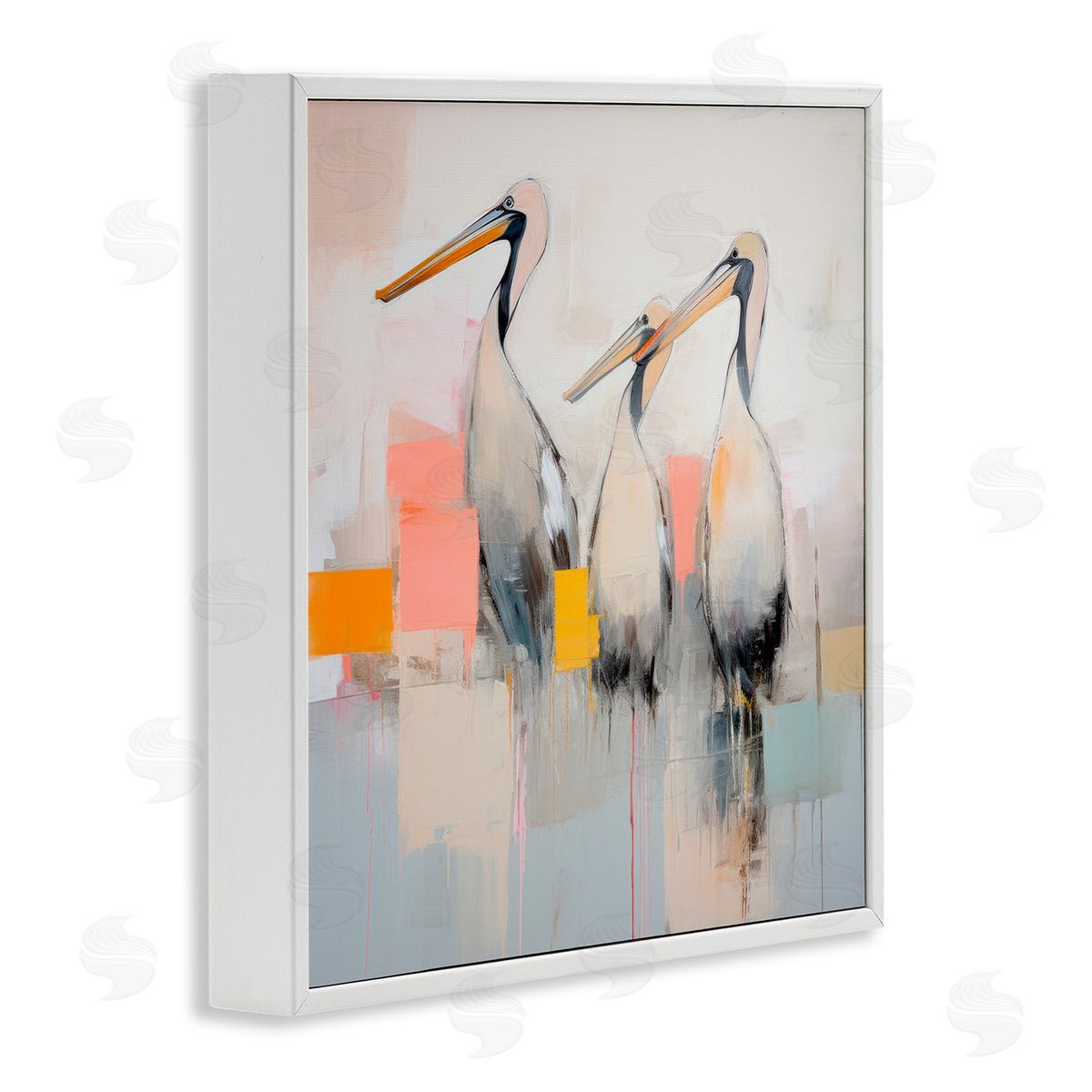 Pelican Trio Abstract White Frame Print Wall Art, Home Decor by Irena Orlov