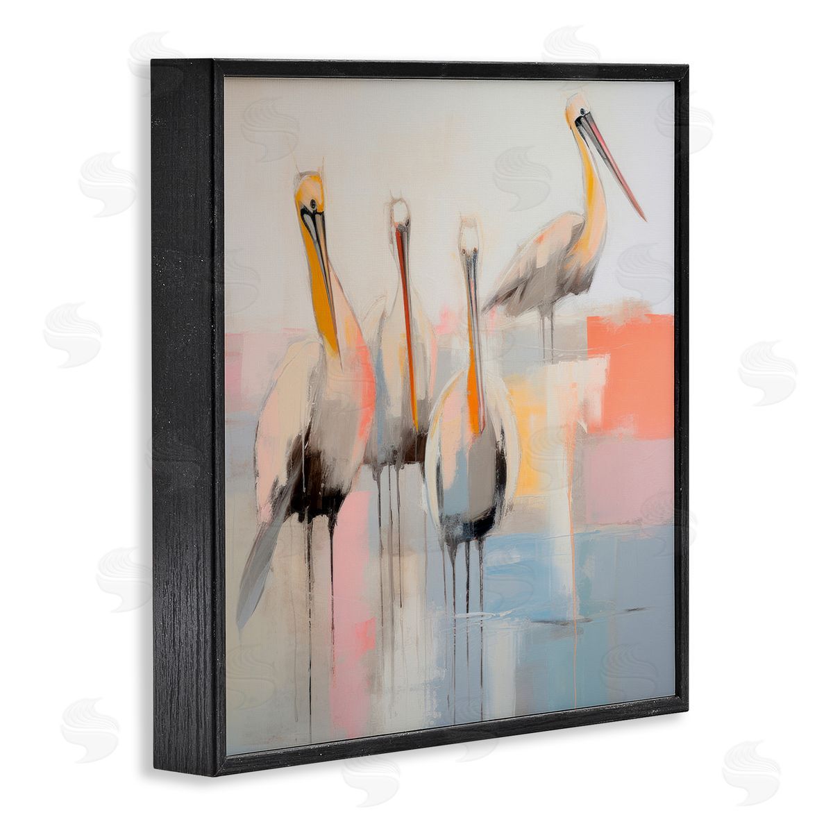 Abstract Pelicans Scene Black Frame Print Wall Art, Home Decor by Irena Orlov