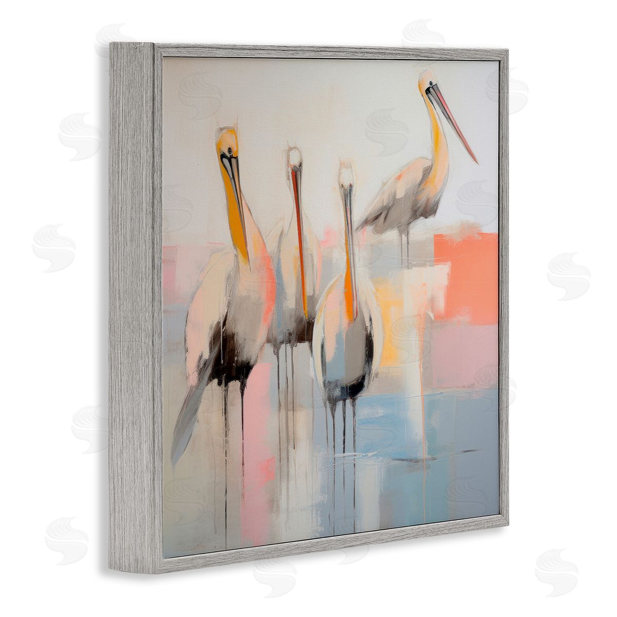 Abstract Pelicans Scene Grey Frame Print Wall Art, Home Decor by Irena Orlov