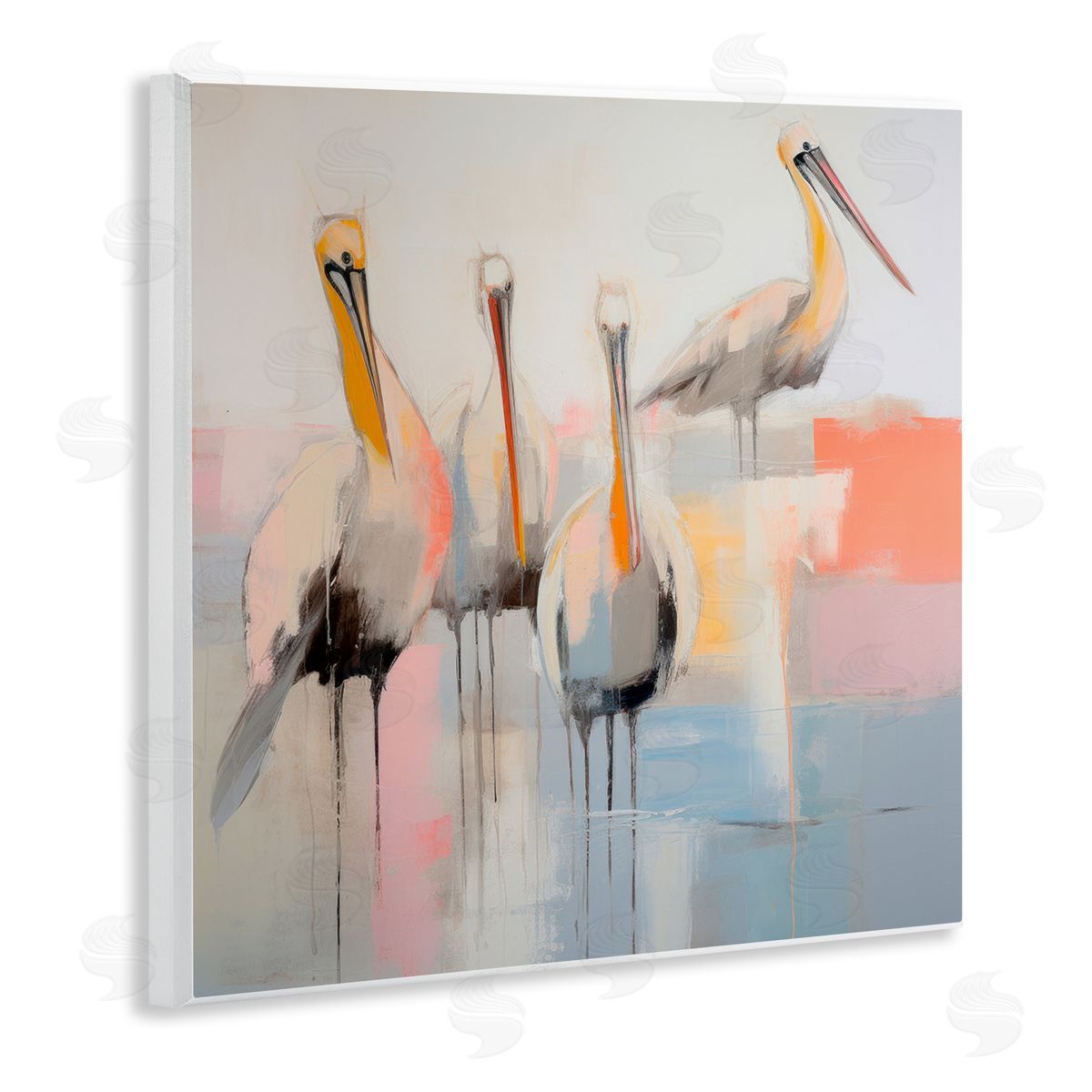 Abstract Pelicans Scene Wood Plaque Wall Art, Home Decor by Irena Orlov