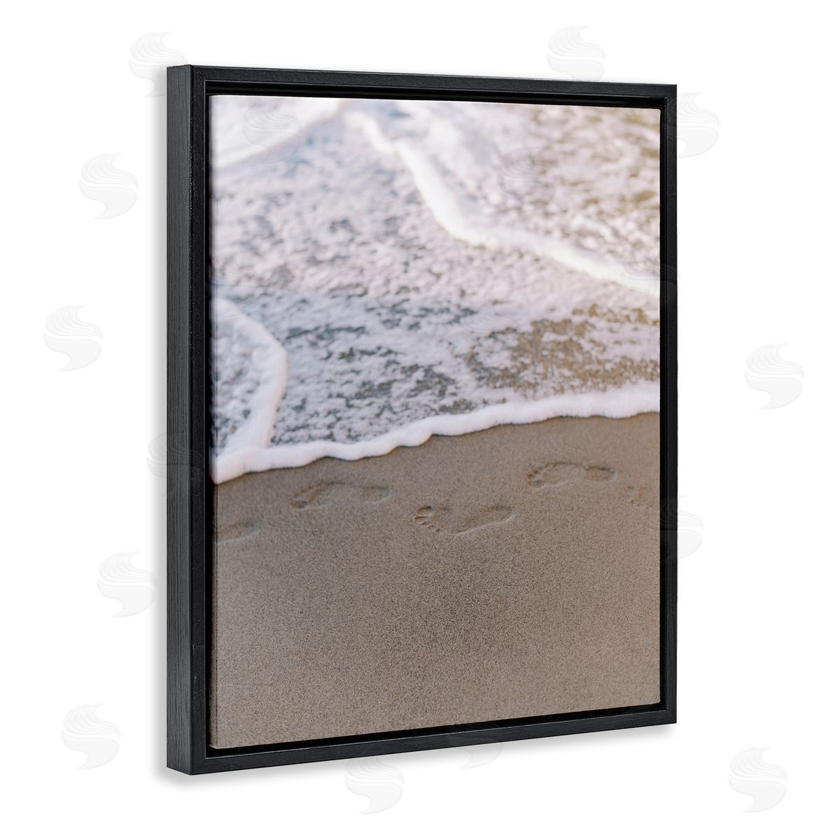 Ocean's Edge Footprints Black Floating Frame Canvas Wall Art, Home Decor by Justine Milton