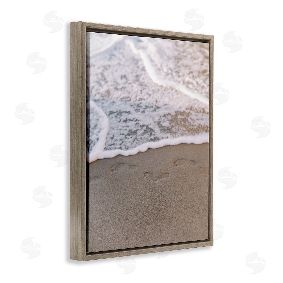 Ocean's Edge Footprints Brown Floating Frame Canvas Wall Art, Home Decor by Justine Milton