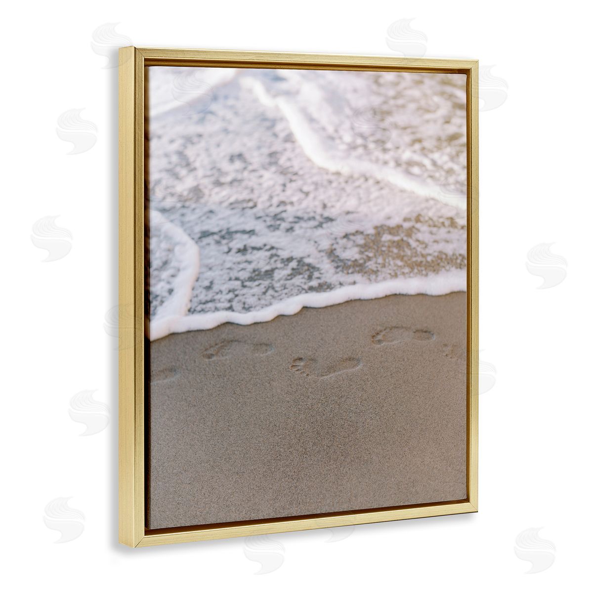 Ocean's Edge Footprints Gold Floating Frame Canvas Wall Art, Home Decor by Justine Milton