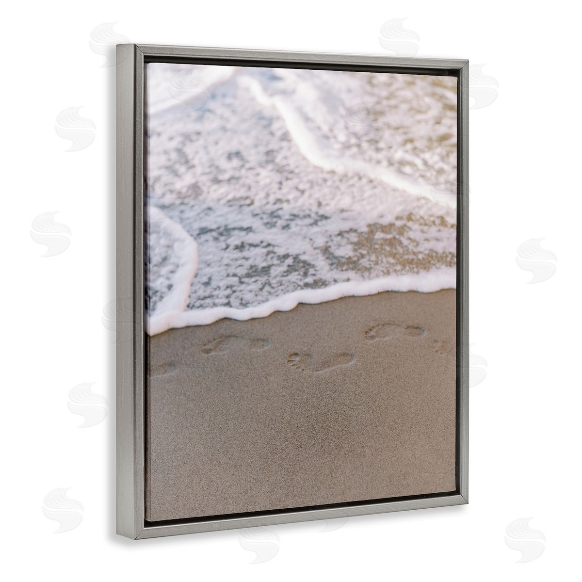 Ocean's Edge Footprints Grey Floating Frame Canvas Wall Art, Home Decor by Justine Milton