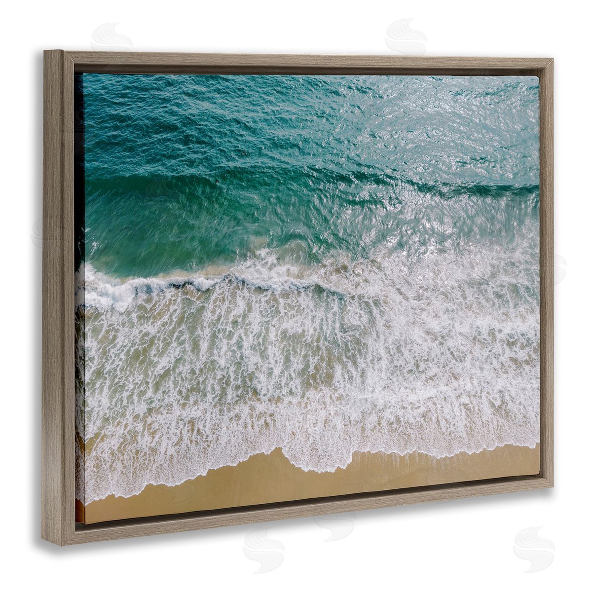 Coastal Sea Waves Brown Floating Frame Canvas Wall Art, Home Decor by Justine Milton