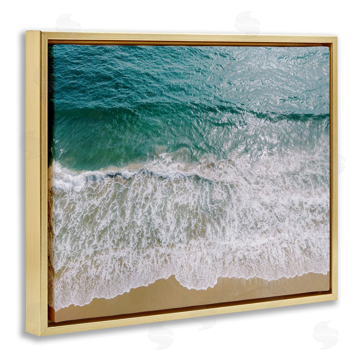 Coastal Sea Waves Gold Floating Frame Canvas Wall Art, Home Decor by Justine Milton