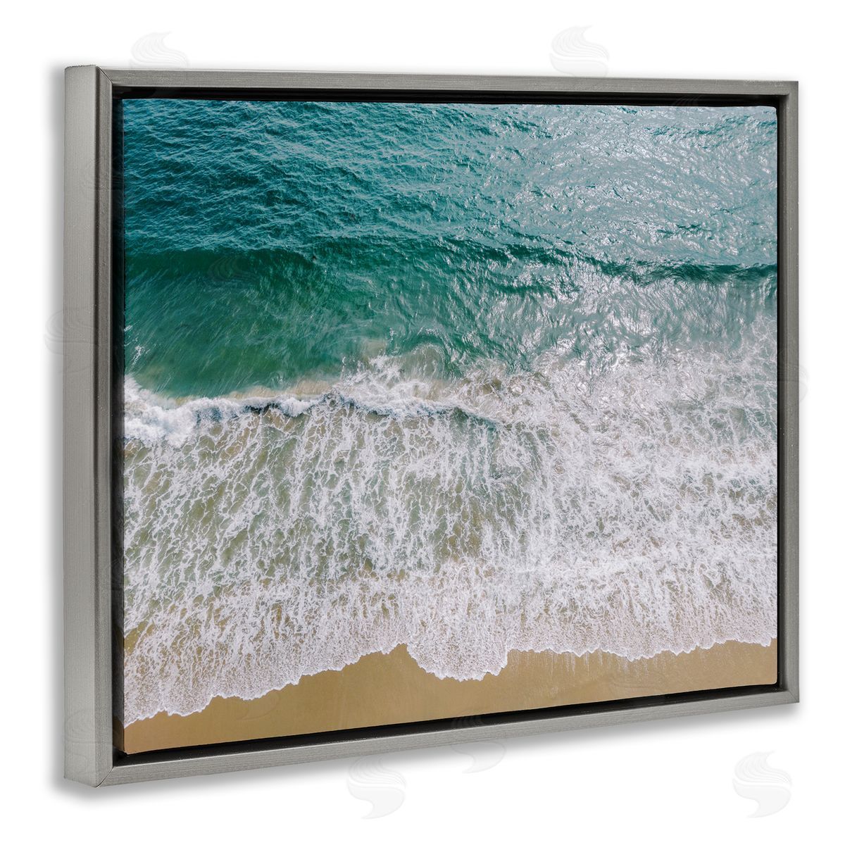 Coastal Sea Waves Grey Floating Frame Canvas Wall Art, Home Decor by Justine Milton
