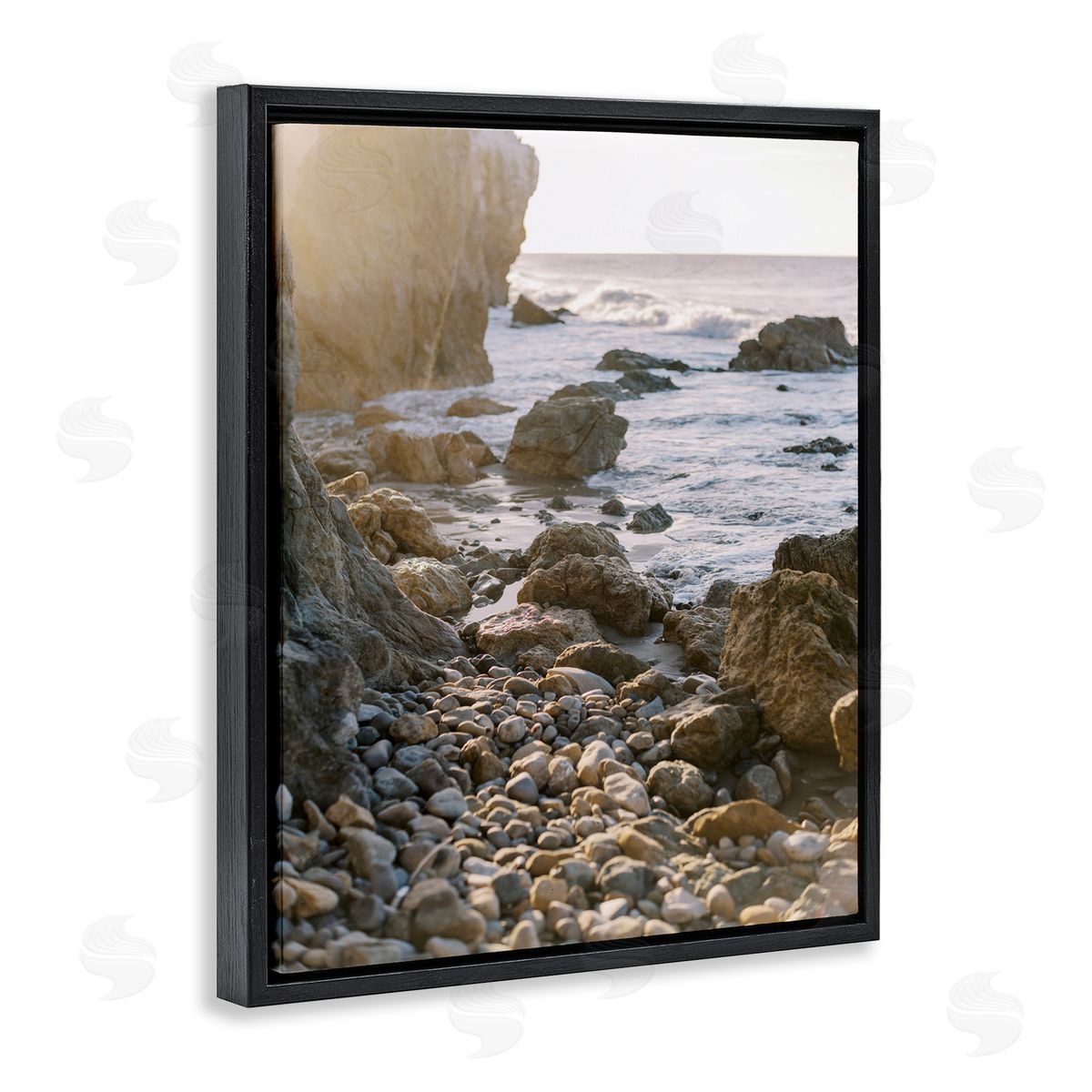 Rocky Coast Waves Black Floating Frame Canvas Wall Art, Home Decor by Justine Milton