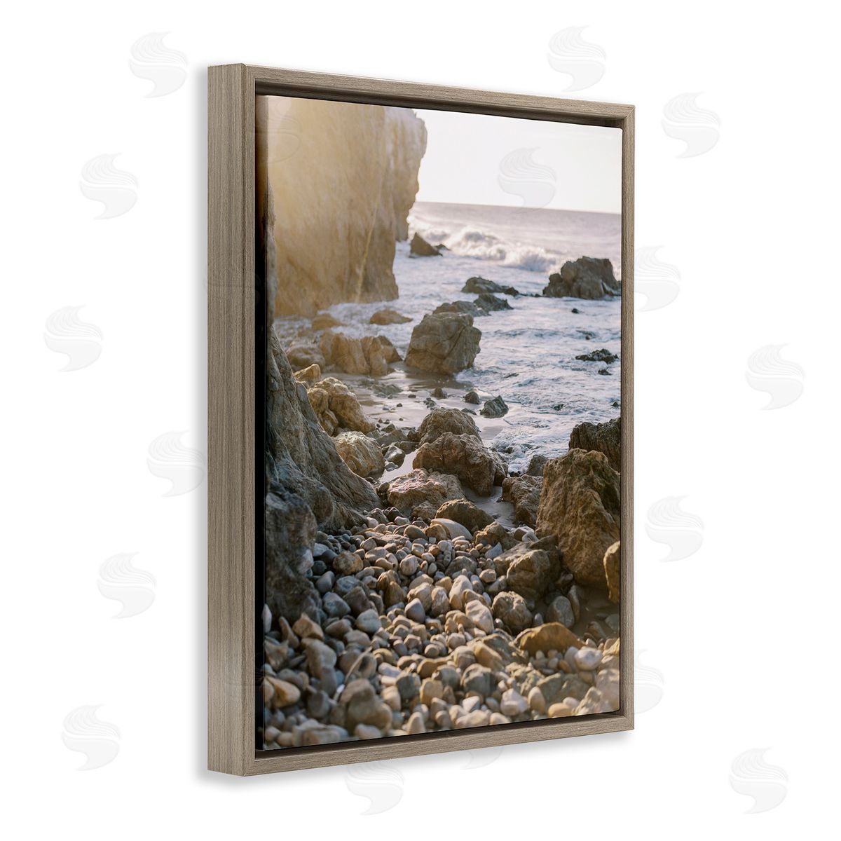 Rocky Coast Waves Brown Floating Frame Canvas Wall Art, Home Decor by Justine Milton