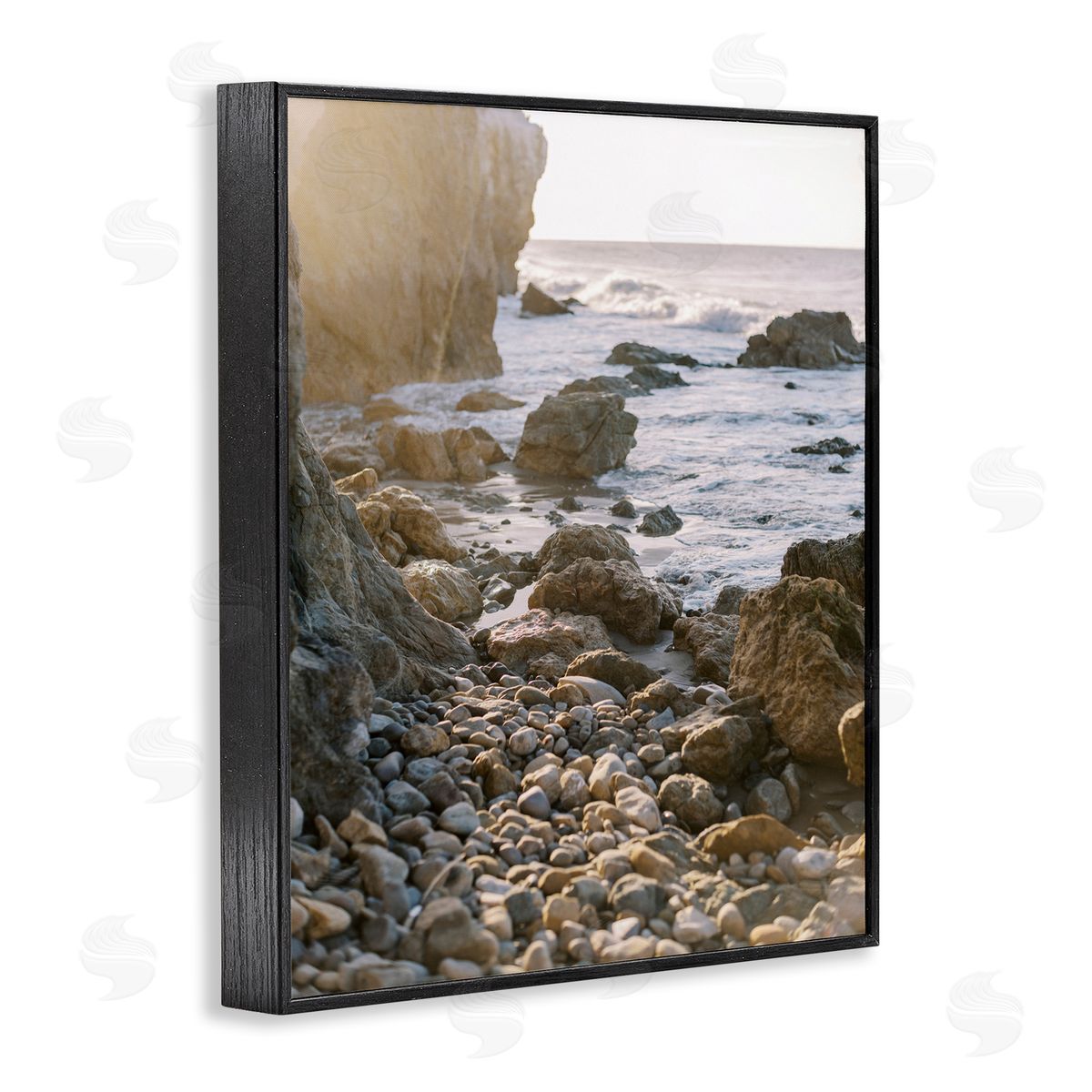 Rocky Coast Waves Black Frame Print Wall Art, Home Decor by Justine Milton
