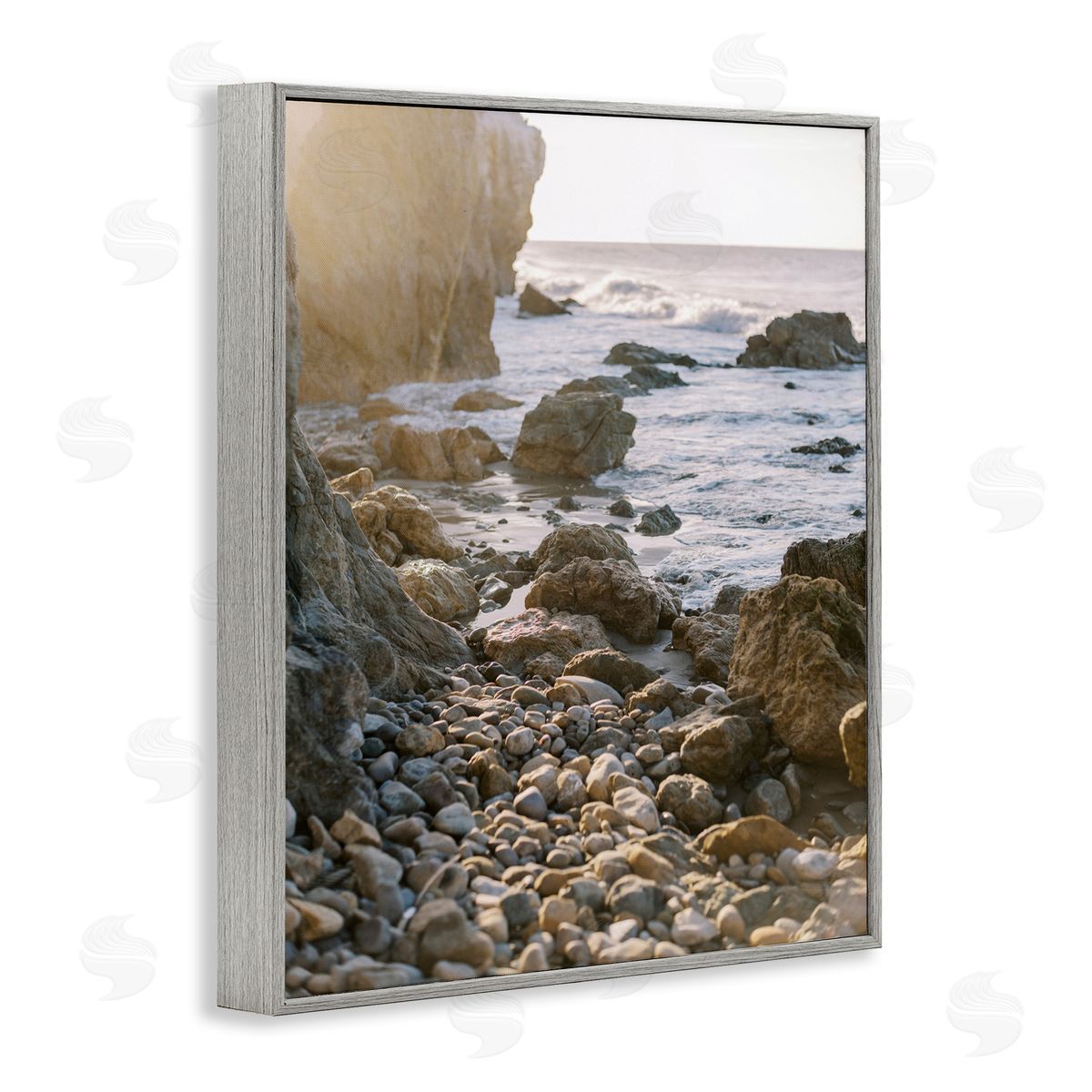 Rocky Coast Waves Grey Frame Print Wall Art, Home Decor by Justine Milton