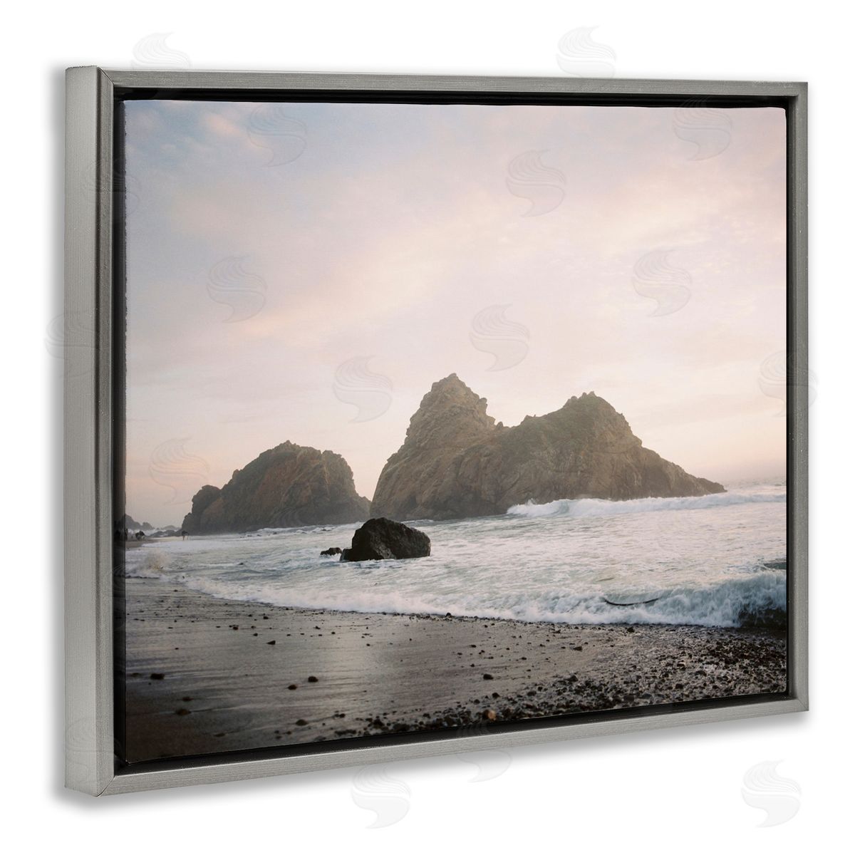 Seaside Cliffs Landscape Grey Floating Frame Canvas Wall Art, Home Decor by Justine Milton