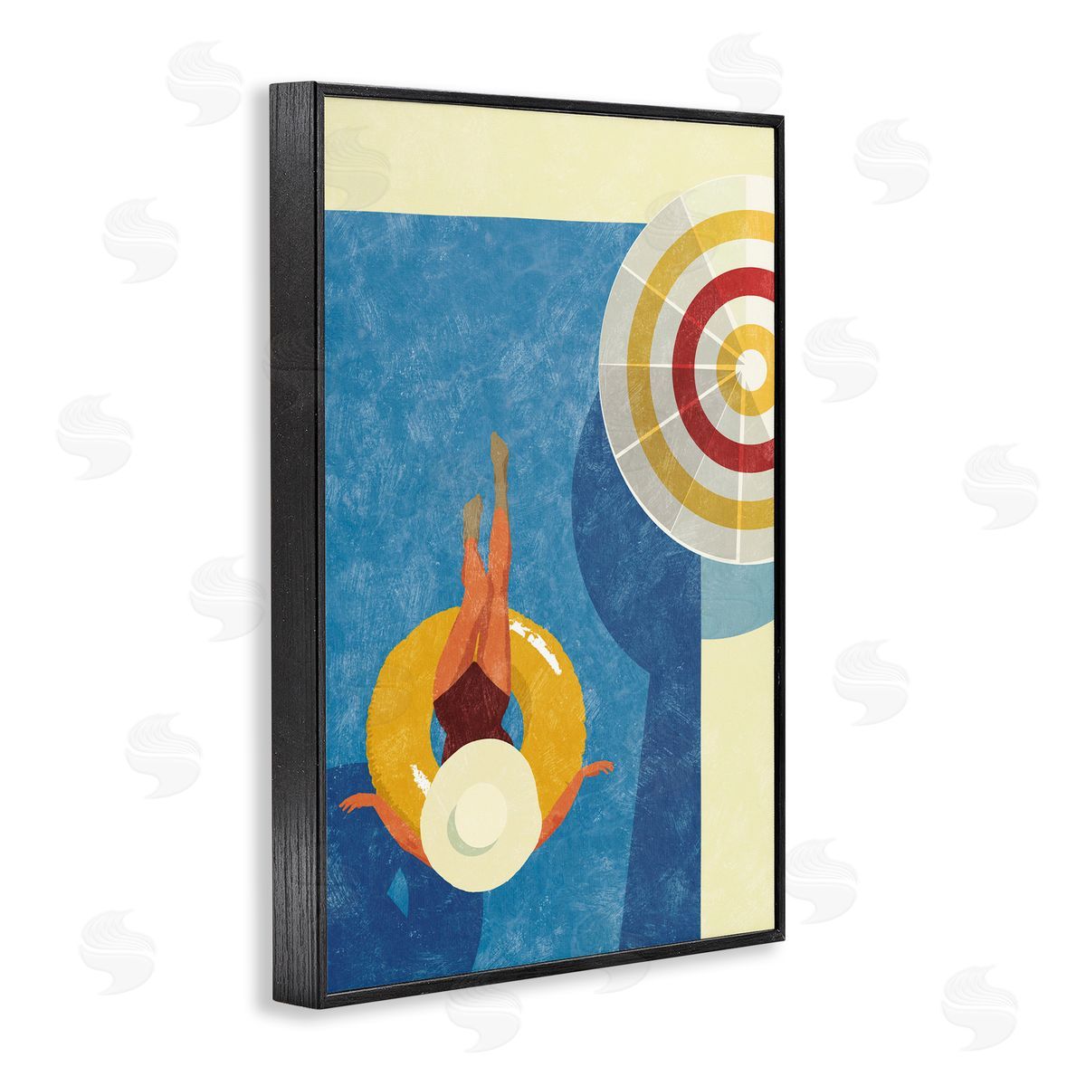 Relaxing on Pool Float Black Frame Print Wall Art, Home Decor by Victoria Barnes