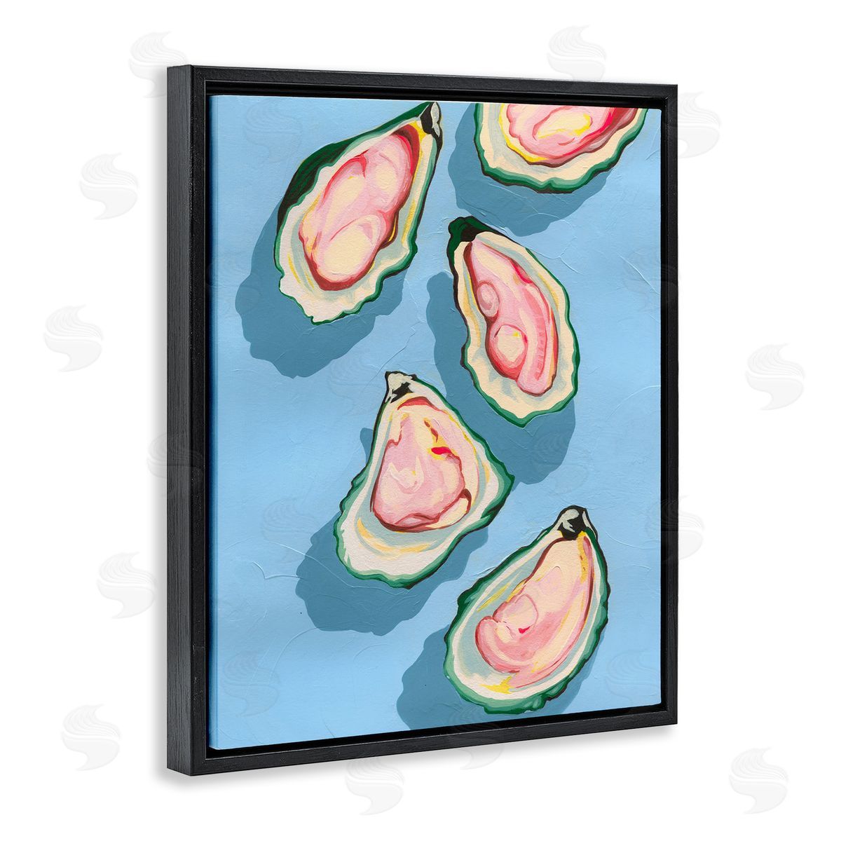 Summer Beach Oysters Black Floating Frame Canvas Wall Art, Home Decor by Grace Popp