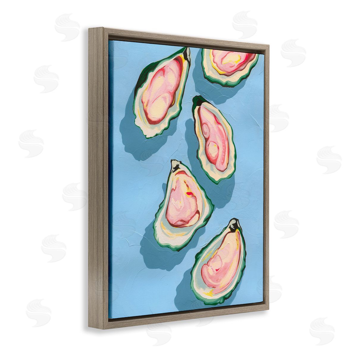 Summer Beach Oysters Brown Floating Frame Canvas Wall Art, Home Decor by Grace Popp