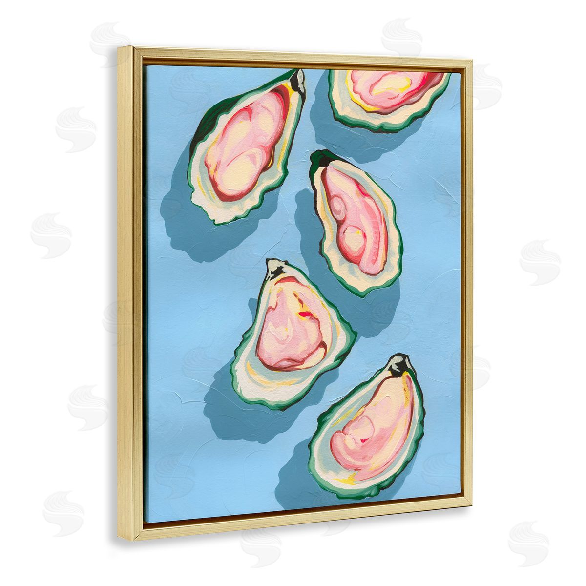 Summer Beach Oysters Gold Floating Frame Canvas Wall Art, Home Decor by Grace Popp