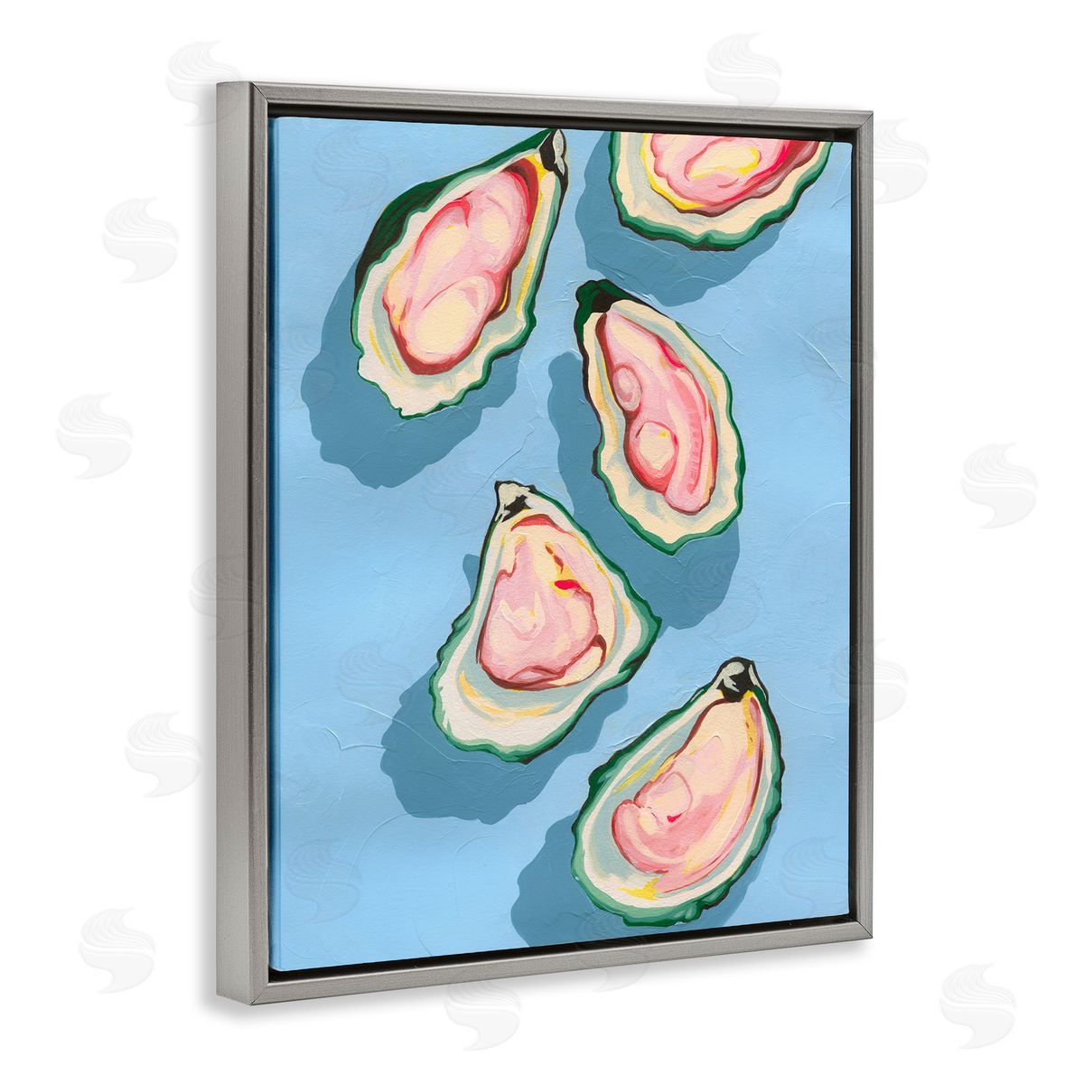 Summer Beach Oysters Grey Floating Frame Canvas Wall Art, Home Decor by Grace Popp