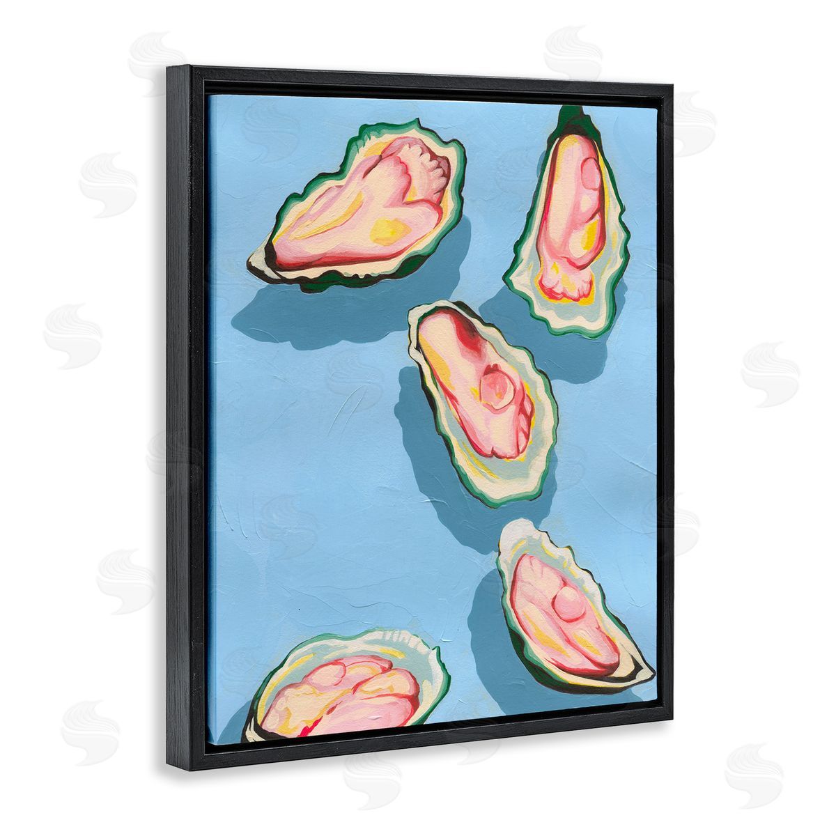 Bold Oysters on Blue Black Floating Frame Canvas Wall Art, Home Decor by Grace Popp