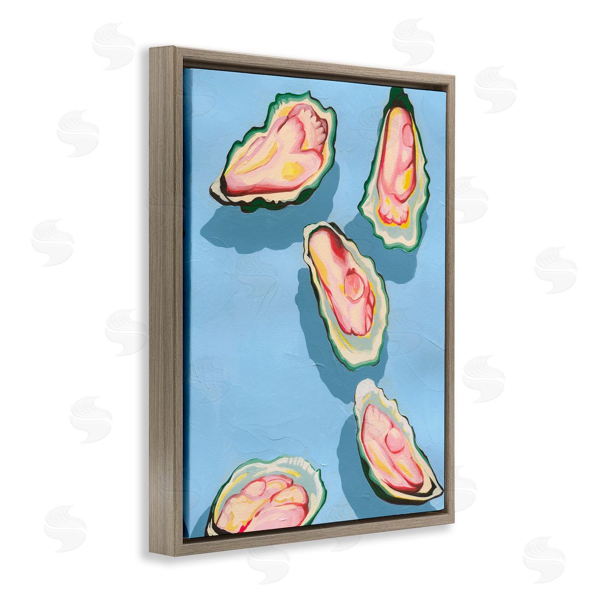 Bold Oysters on Blue Brown Floating Frame Canvas Wall Art, Home Decor by Grace Popp