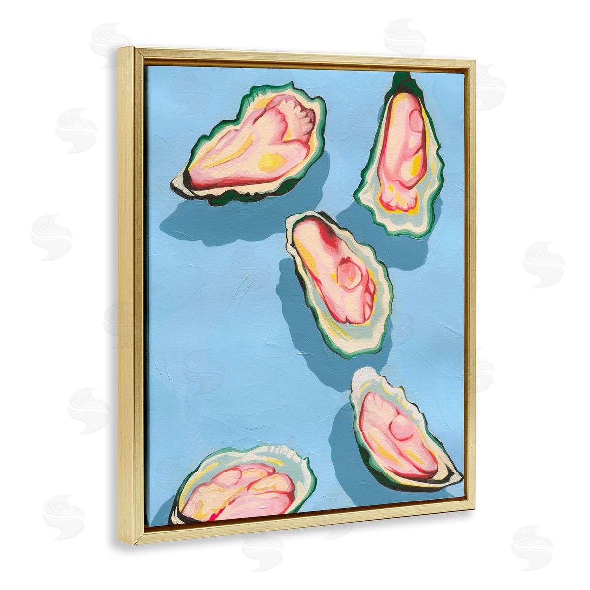 Bold Oysters on Blue Gold Floating Frame Canvas Wall Art, Home Decor by Grace Popp