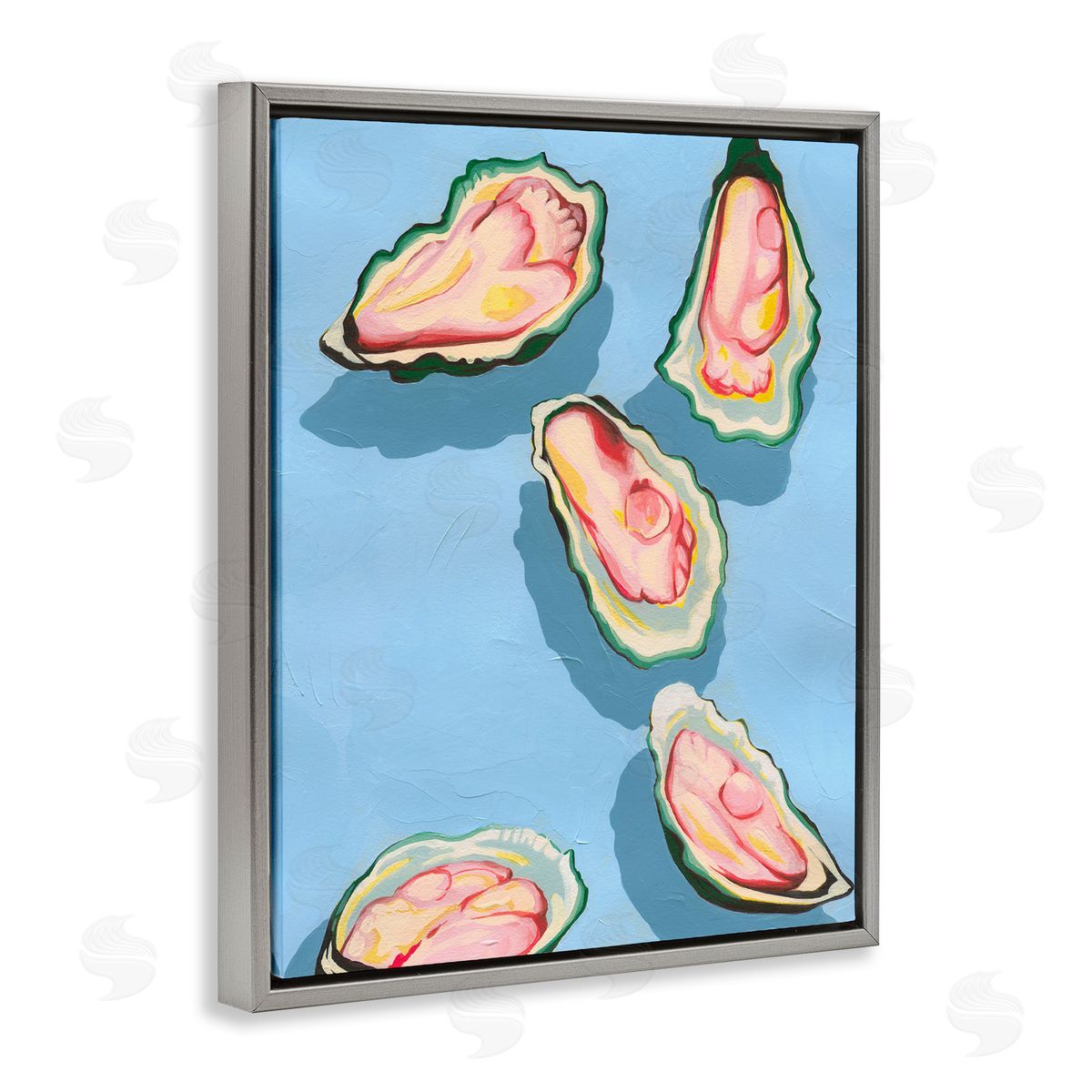 Bold Oysters on Blue Grey Floating Frame Canvas Wall Art, Home Decor by Grace Popp