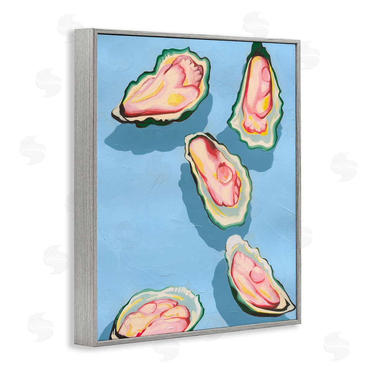 Bold Oysters on Blue Grey Frame Print Wall Art, Home Decor by Grace Popp
