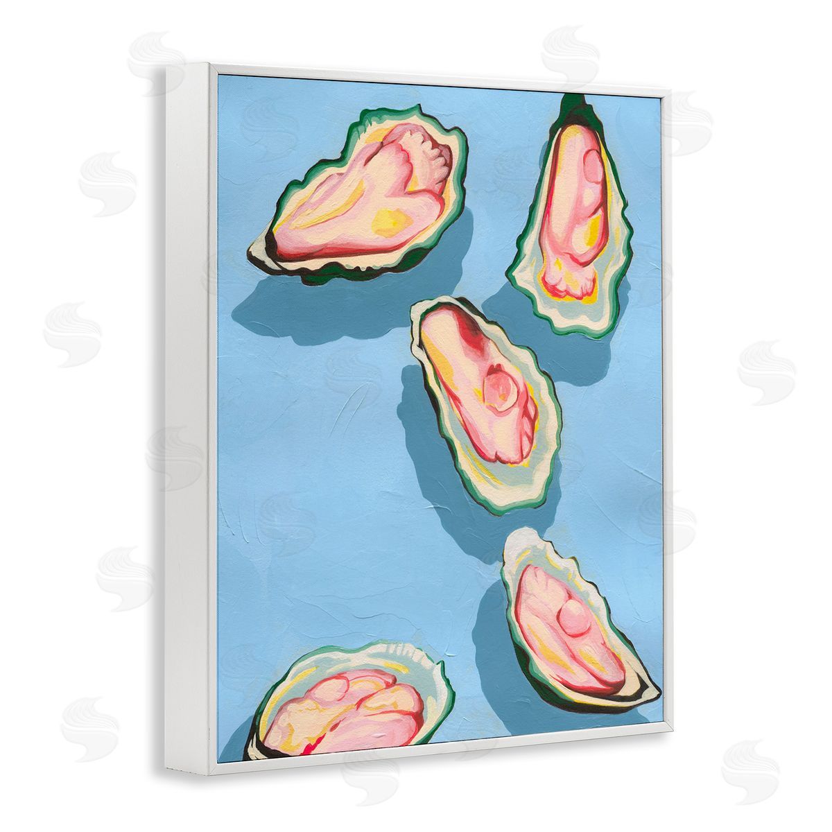 Bold Oysters on Blue White Frame Print Wall Art, Home Decor by Grace Popp