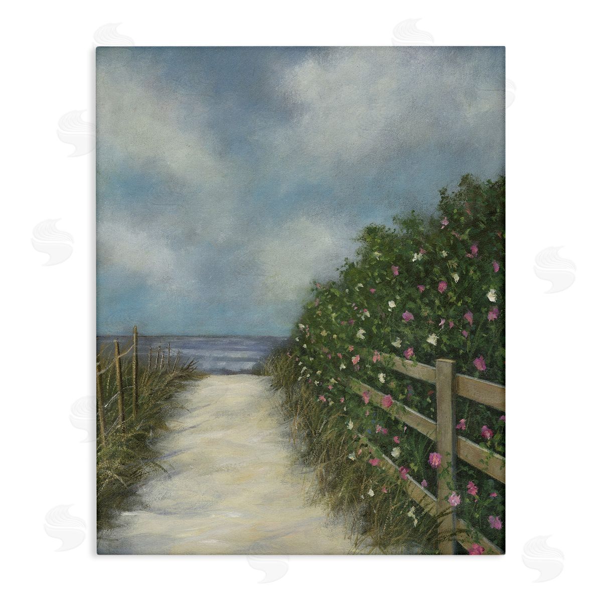 Floral Lined Beach Path Canvas Wall Art, Home Decor by David Swanagin