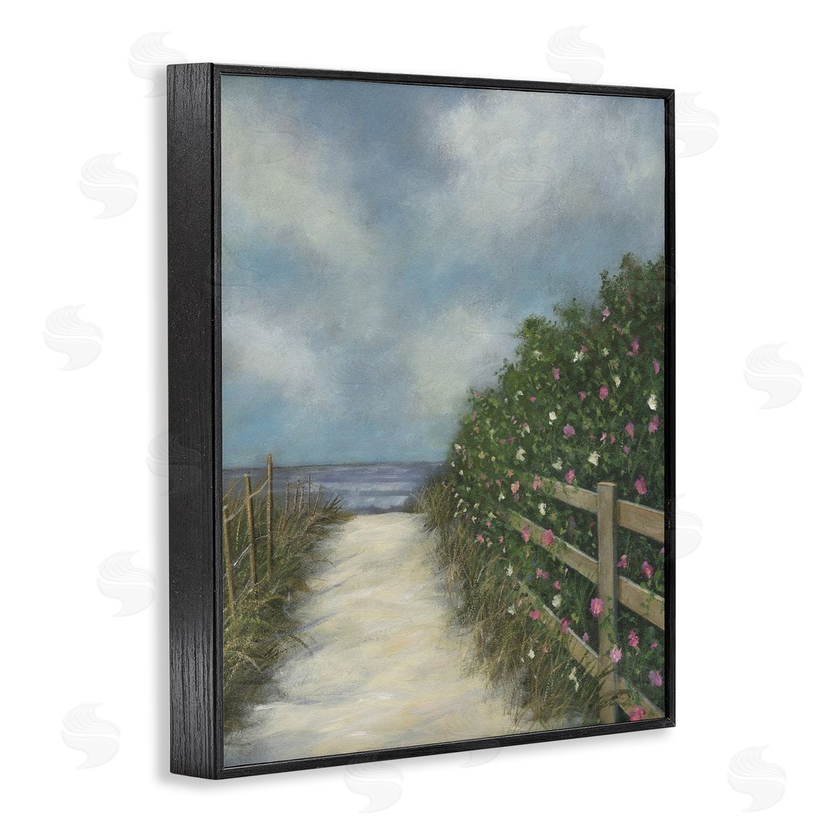 Floral Lined Beach Path Black Frame Print Wall Art, Home Decor by David Swanagin