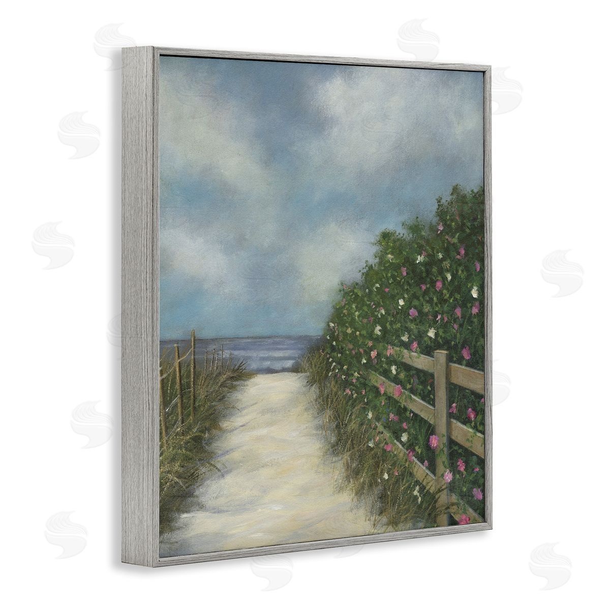 Floral Lined Beach Path Grey Frame Print Wall Art, Home Decor by David Swanagin