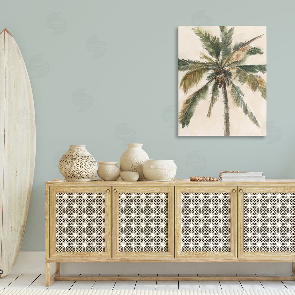 Ethan Harper Palm Tree on Beige Canvas Wall Art Print in Room
