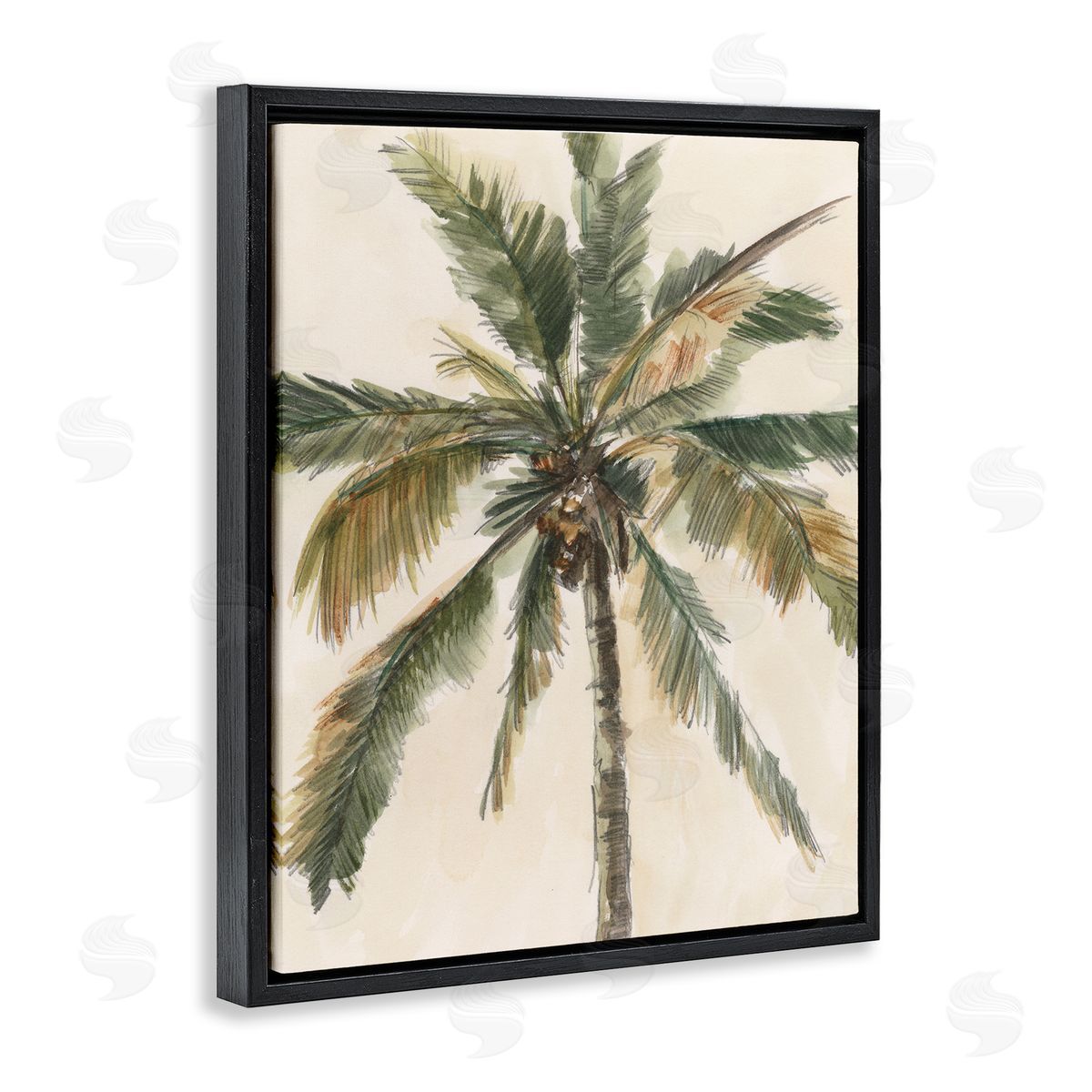 Ethan Harper Palm Tree on Beige Black Floating Frame Canvas Wall Art Print