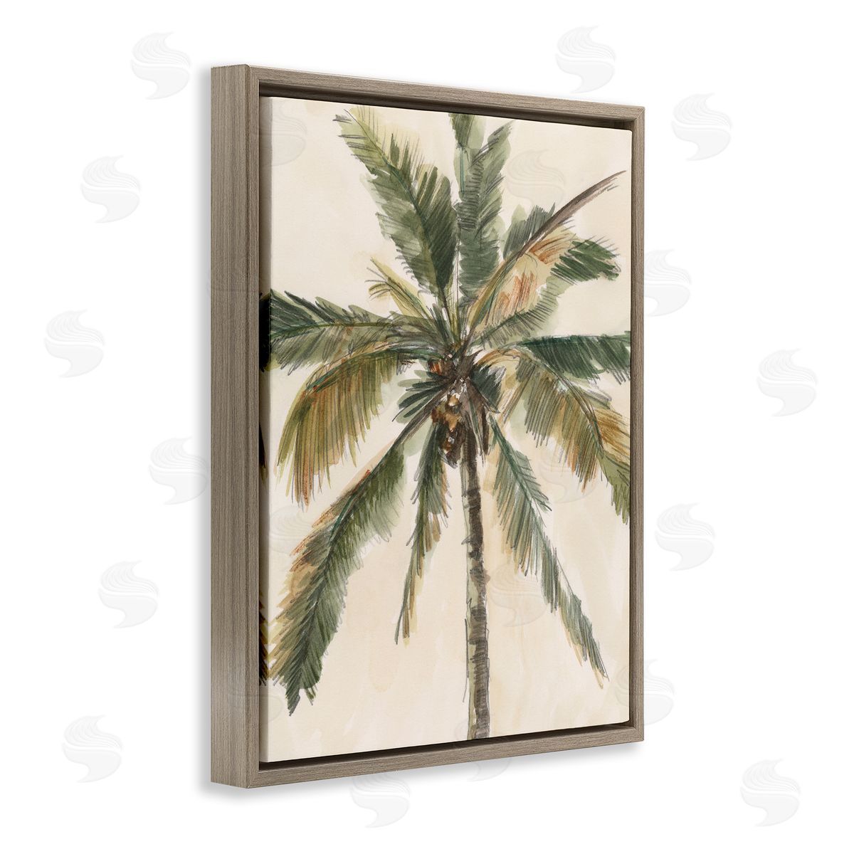 Ethan Harper Palm Tree on Beige Brown Floating Frame Canvas Wall Art Print