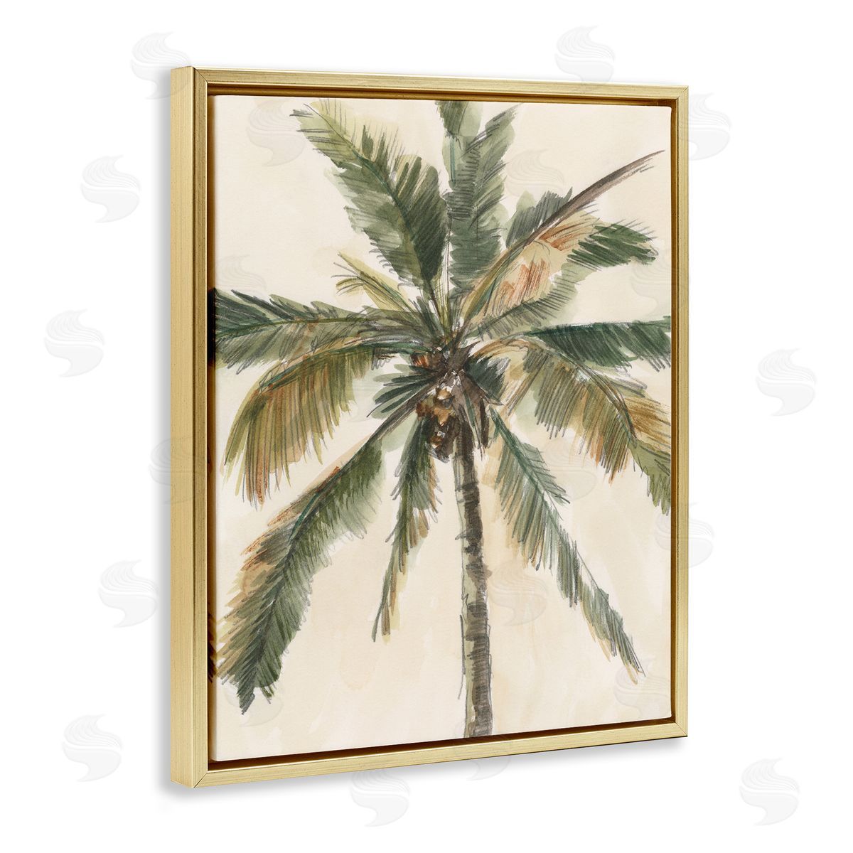 Ethan Harper Palm Tree on Beige Gold Floating Frame Canvas Wall Art Print
