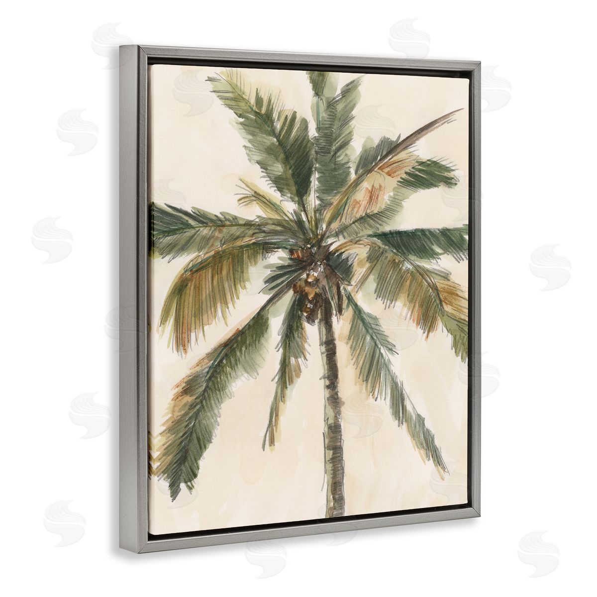 Ethan Harper Palm Tree on Beige Gray Floating Frame Canvas Wall Art Print