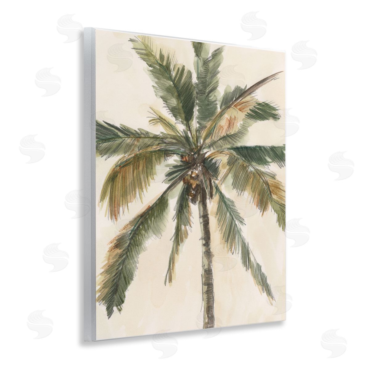 Ethan Harper Palm Tree on Beige Wooden Wall Plaque Art Print