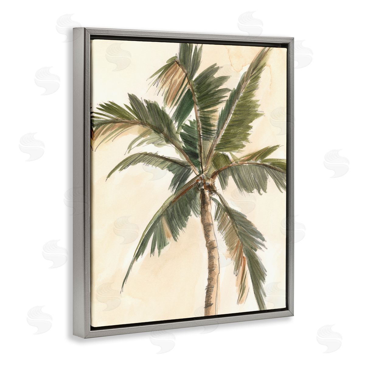 Ethan Harper Muted Palm Tree Gray Floating Frame Canvas Wall Art Print