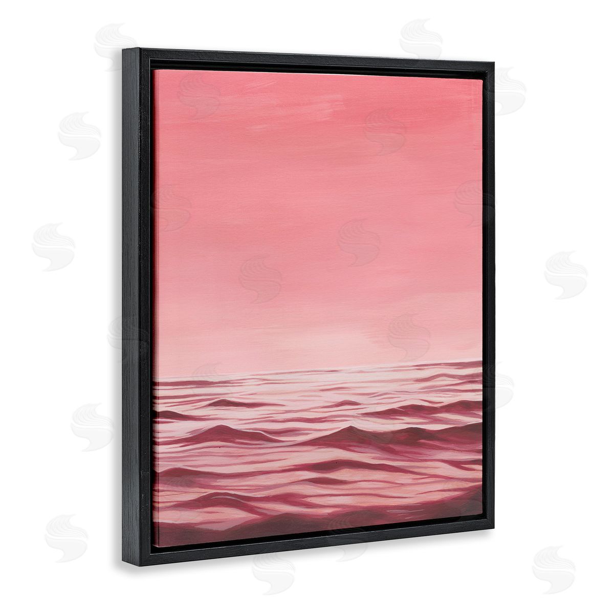 Pink Sea Waves Black Floating Frame Canvas Wall Art, Home Decor by Grace Popp