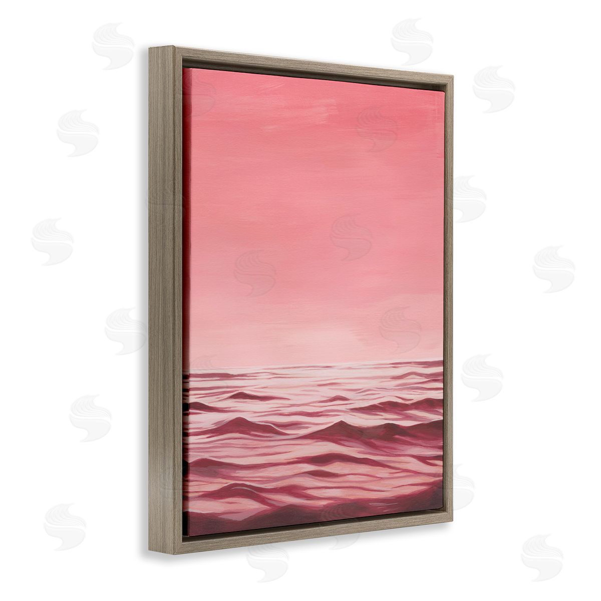 Pink Sea Waves Brown Floating Frame Canvas Wall Art, Home Decor by Grace Popp