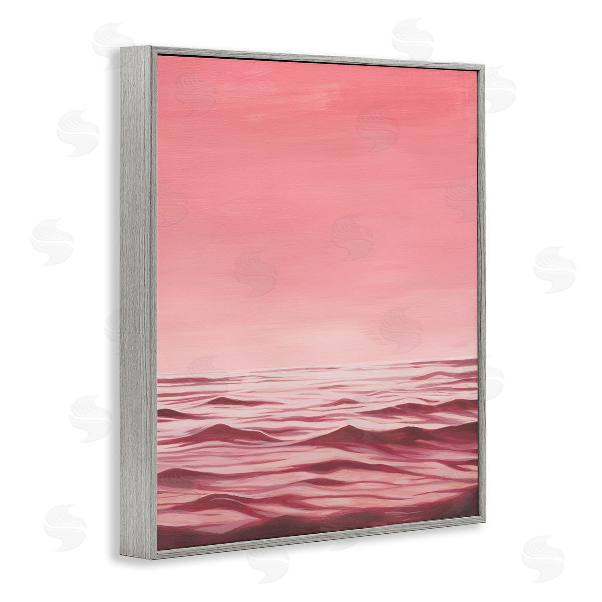 Pink Sea Waves Grey Frame Print Wall Art, Home Decor by Grace Popp