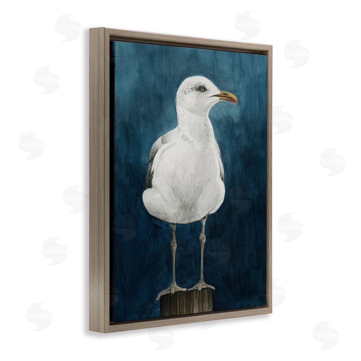 Grace Popp Seagull Perched over Blue Brown Floating Frame Canvas Wall Art Print